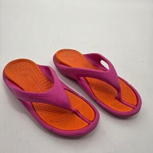 Crocs Athens Pink & Orange Flip Flops Sandals Womens 8 Mens 6 Water Shoes